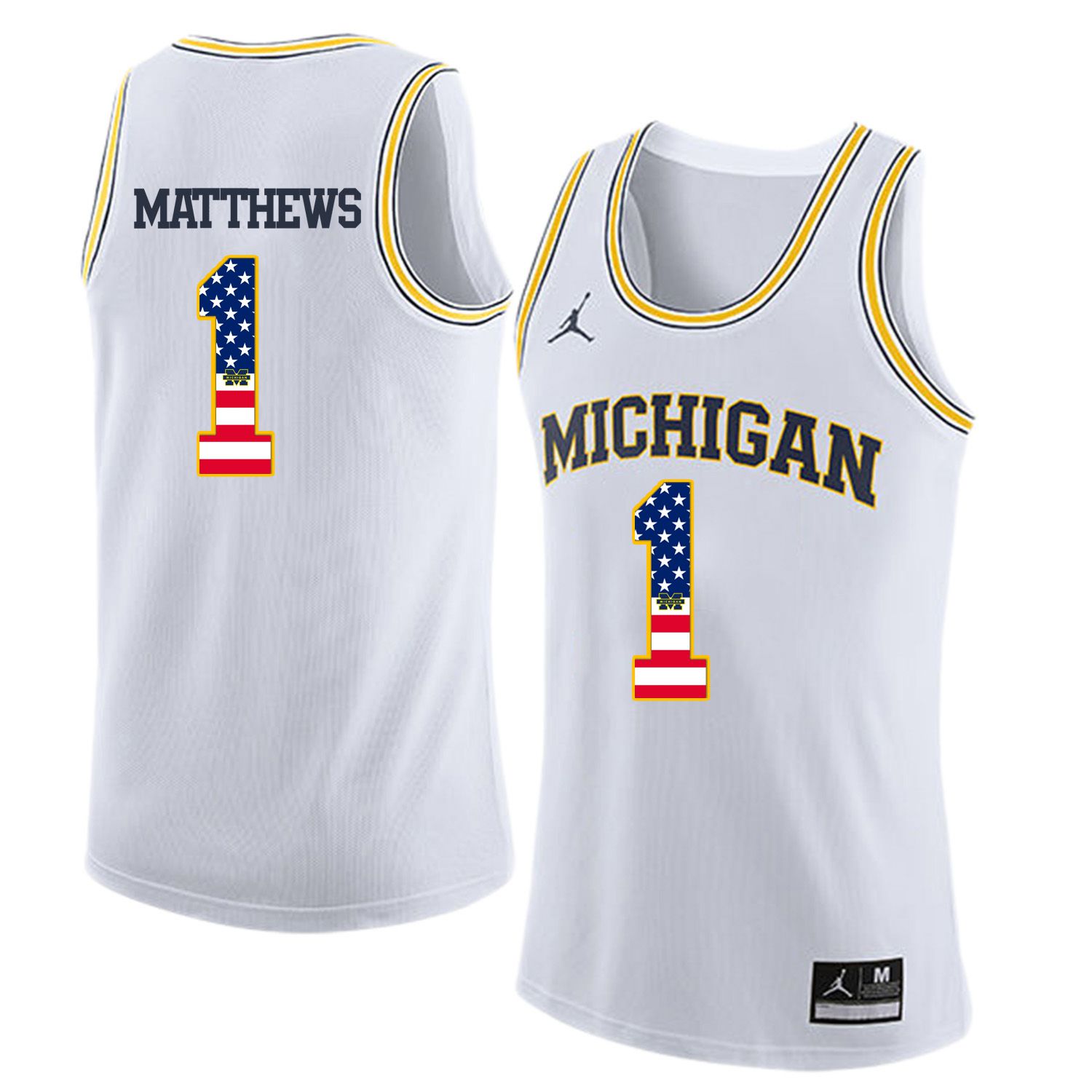 Men Jordan University of Michigan Basketball White #1 Matthews Flag Customized NCAA Jerseys